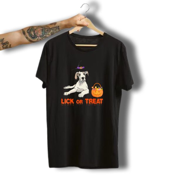 Lick Or Treat Dog Funny Halloween Design With Candy Bucket T Shirt t shirt 1