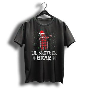 Lil Brother Bear Dab Santa Hat Red Plaid Christmas Snowflakes T Shirt