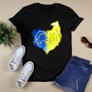 Lions Michigan Wolverines Heart Logo Emblem T-Shirt