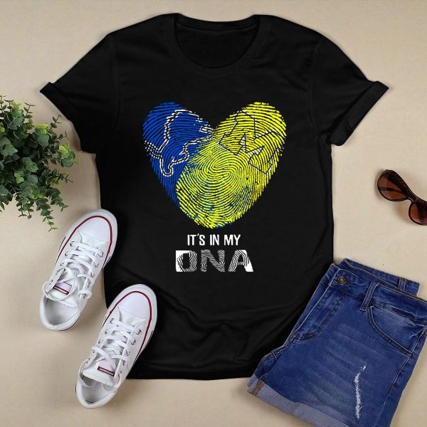 Lions Michigan Wolverines Heart Shaped Fingerprint Its In My Dna T Shirt Black 1