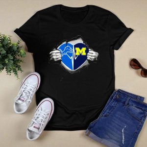 Lions Michigan Wolverines Heart Tear T-Shirt