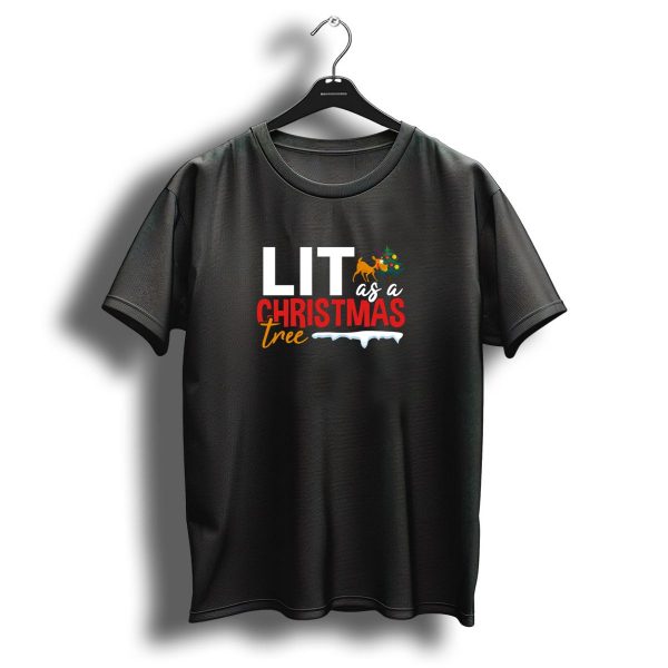 Lit As A Christmas Tree Reindeer Lights Holiday Fun T Shirt 1 t shirt 1