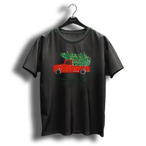 Little Red Truck Hauling Christmas Tree Festive Vintage Holiday Scene T-Shirt