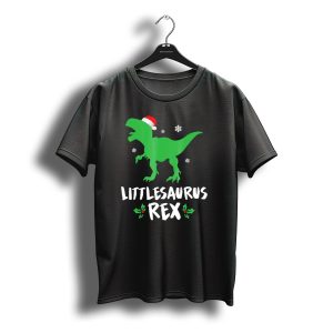 Littlesaurus Rex Family Christmas Dinosaur With Santa Hat And Snowflakes T-Shirt