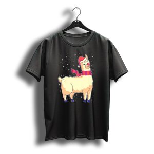 Llama Alpaca Christmas Reindeer Santa Hat Scarf Snowflakes T-Shirt