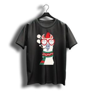 Llama Alpaca Santa Hat Smoking Christmas Glasses Scarf T-Shirt