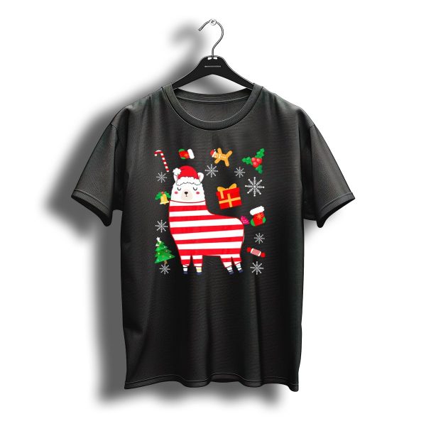 Llama Christmas Alpaca With Santa Hat And Candy Cane Xmas Cheer T Shirt t shirt 1