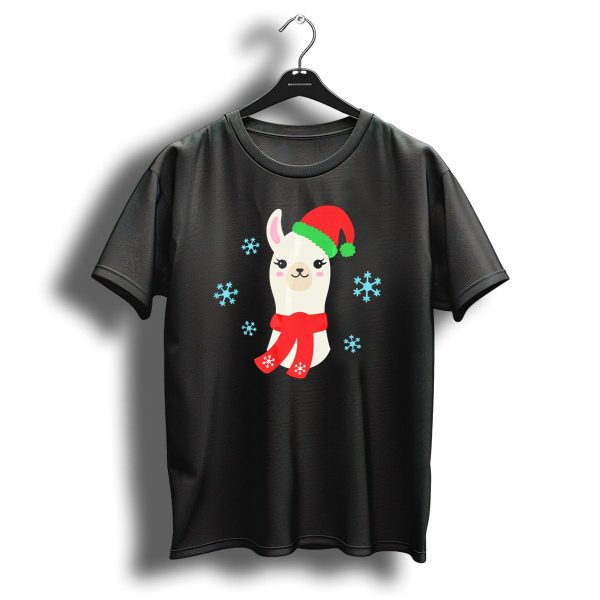 Llama Santa Hat Christmas Alpaca Snowflakes T Shirt 1 t shirt 1