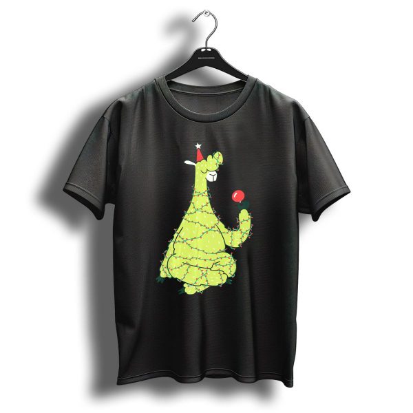 Llama Wrapped In Christmas Lights Holding Ornament Funny Animal Alpaca Christmas Tree T Shirt 1 t shirt 1