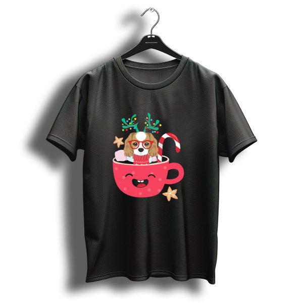 Long Sleeve Cavalier King Charles Spanie Christmas Dog In Festive Mug With Candy Cane And Gingerbread T Shirt 1 t shirt 1