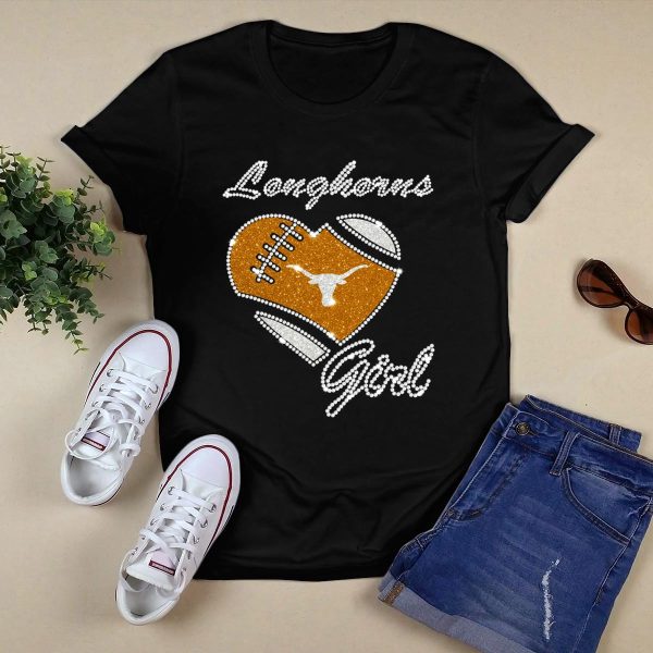 Longhorns Girl Heart Football Texas Longhorns T Shirt Style 1 Black 1