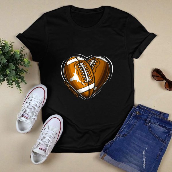 Longhorns Heart Shaped Football Design Texas Longhorns NCAA T Shirt Style 1 Black 1