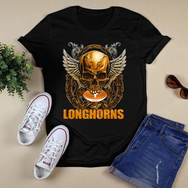 Longhorns Skull Football Wings Texas Longhorns T Shirt Style 1 Black 1