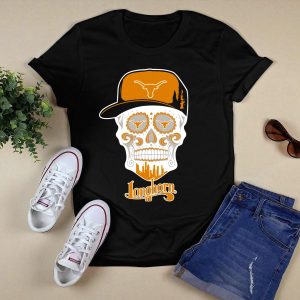 Longhorns Skull With Texas Longhorns Cap And Austin Skyline T-Shirt