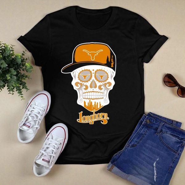 Longhorns Skull With Texas Longhorns Cap And Austin Skyline T Shirt Style 1 Black 1