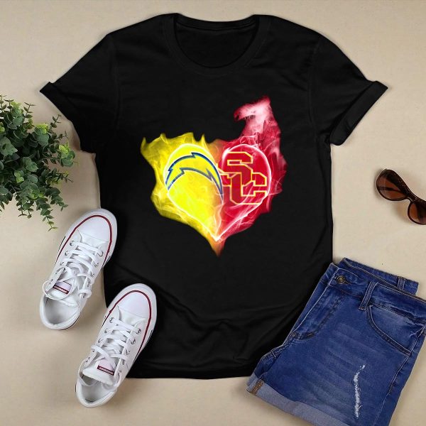 Los Angeles Chargers And Usc Trojans Heart Fusion T Shirt 1 1