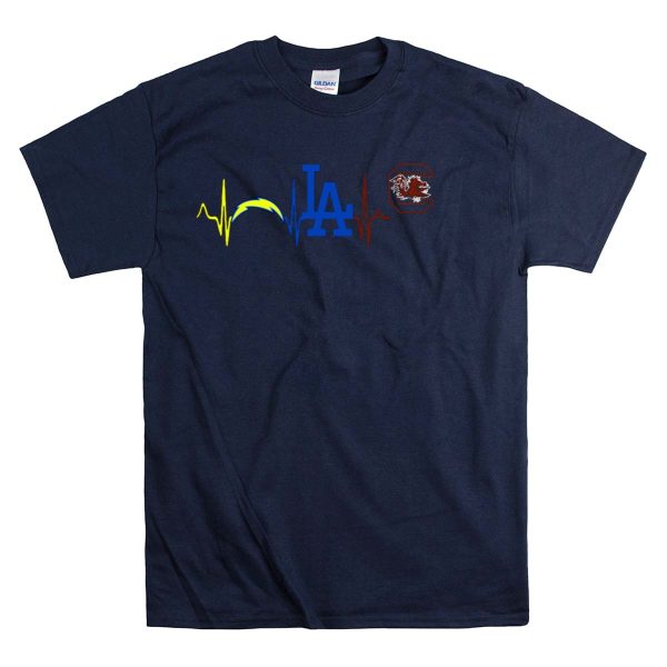 Los Angeles Chargers Dodgers South Carolina Gamecocks Heartbeat T Shirt 1 Navy