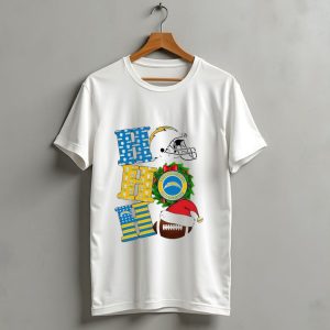 Los Angeles Chargers Ho Ho Ho Merry Christmas Wreath Helmet Football Santa Hat Featured T Shirt