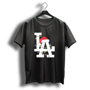 Los Angeles La Merry Christmas Santa Hat Lights Holiday 2D T Shirt