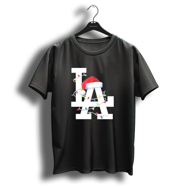 Los Angeles La Merry Christmas Santa Hat Lights Holiday 2D T Shirt 1 t shirt 1