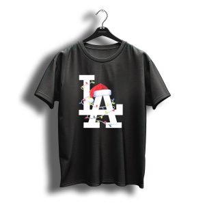 Los Angeles La Merry Christmas Santa Hat Lights Holiday 2D T-Shirt