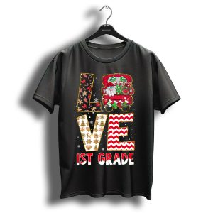 Love 1St Grade Christmas Xmas Teacher Reindeer Candy Gingerbread T-Shirt