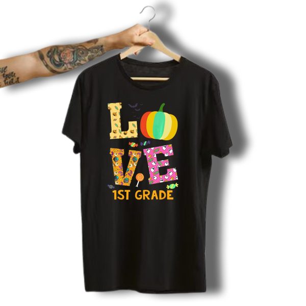 Love 1St Grade Teacher Halloween Pumpkin Candy Ghosts Bats T Shirt t shirt 1