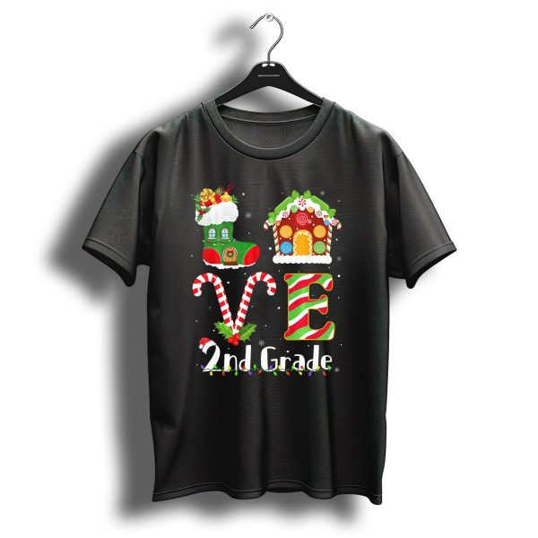 Love 2Nd Grade Christmas Boot Gingerbread House Candy Cane T Shirt 1 t shirt 1
