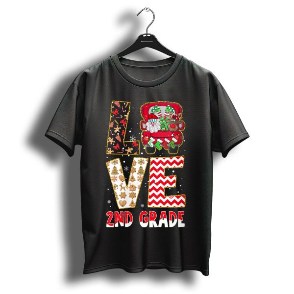 Love 2Nd Grade Christmas Gingerbread And Reindeer Truck Holiday T Shirt 1 t shirt 1