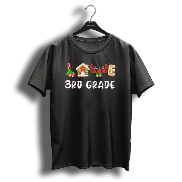 Love 3Rd Grade Teacher Christmas Gingerbread House And Reindeer Lights T Shirt 1 t shirt 1