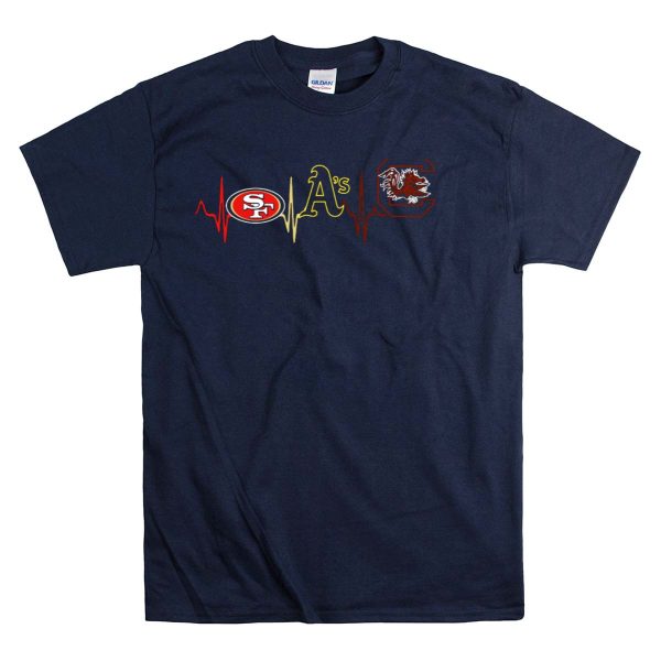 Love 49ers As Gamecocks Heartbeat Sports T Shirt 1 Navy