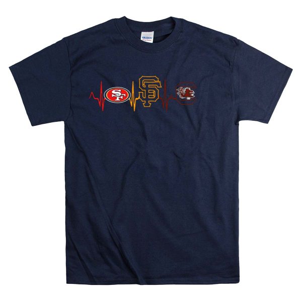 Love 49ers Giants South Carolina Gamecocks Heartbeat T Shirt 1 Navy