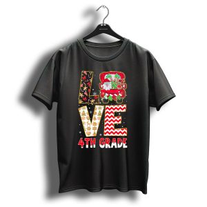 Love 4Th Grade Christmas Cute Xmas Reindeer Holiday T-Shirt
