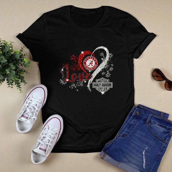 Love Alabama Crimson Tide HD Motorcycles T Shirt Style 1 Black 1