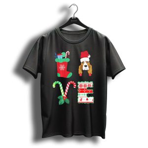 Love Basset Hound Christmas Candy Canes Stocking Hat T-Shirt