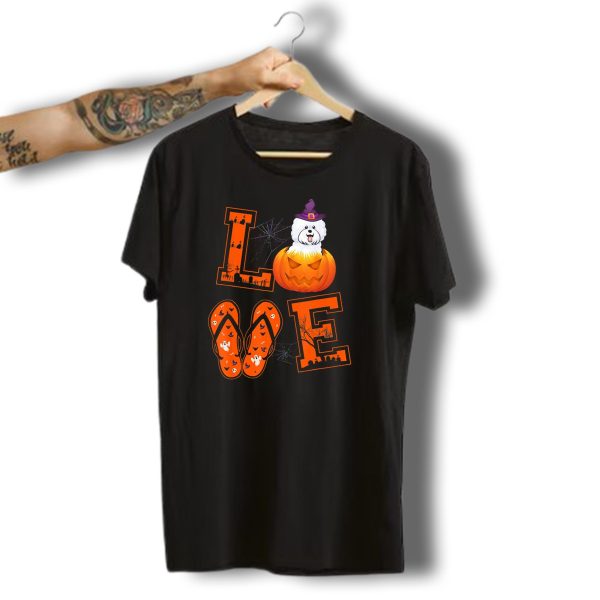 Love Bichon Frise Pumpkin Halloween Ghosts Bats And Spider Webs T Shirt t shirt 1