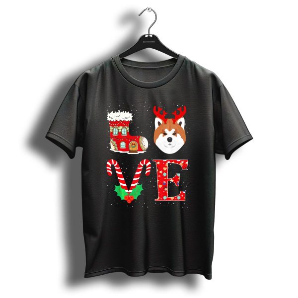 Love Christmas Akita Reindeer Horns Gingerbread House Candy Cane Snowflakes T Shirt 1 t shirt 1