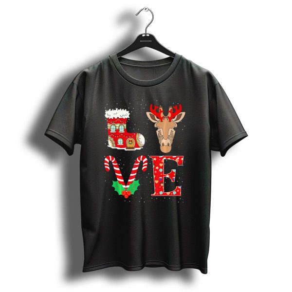 Love Christmas Boot Giraffe Reindeer Candy Cane Holly Stars T Shirt 1 t shirt 1
