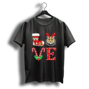 Love Christmas Lynx Reindeer Horns Candy Canes T-Shirt