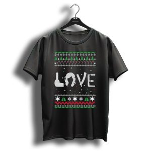 Love Christmas Pattern With Candy Canes Trees Snowflakes And Gifts T-Shirt