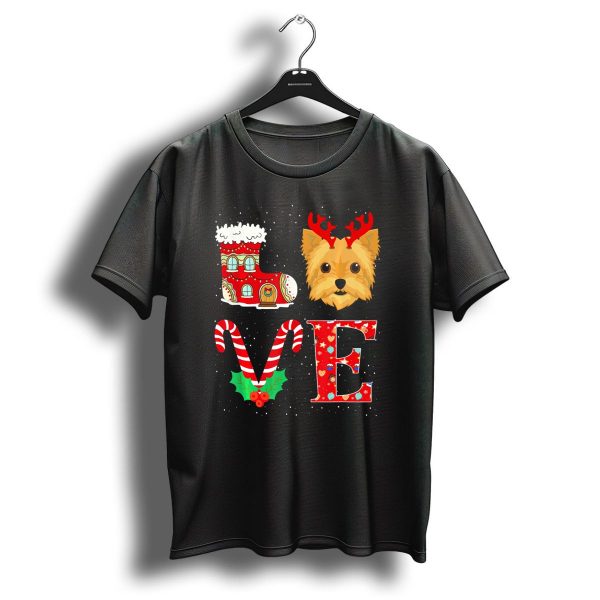 Love Christmas Yorkie Reindeer Candy Cane Boot T Shirt 1 t shirt 1