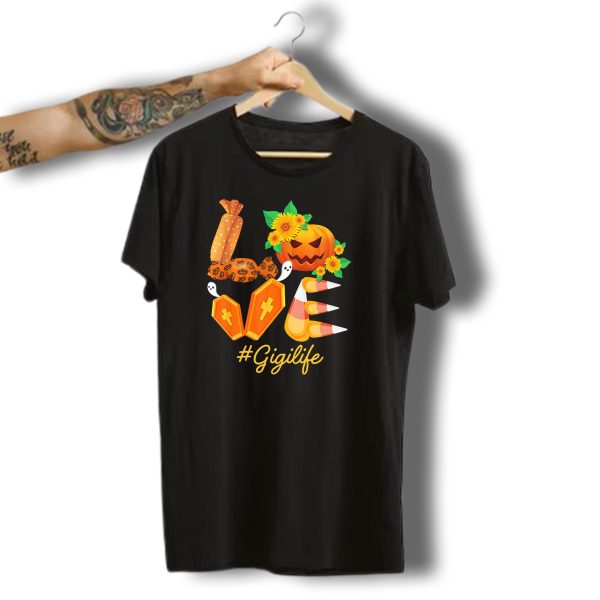 Love Gigi Life Halloween Pumpkin Sunflower Candy Corn Ghosts T Shirt t shirt 1
