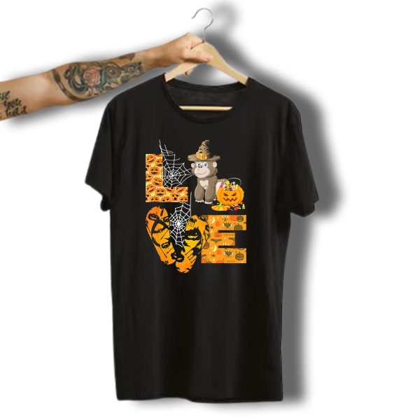 Love Gorilla Pumpkin Halloween Spiderweb Jack O Lantern T Shirt t shirt 1