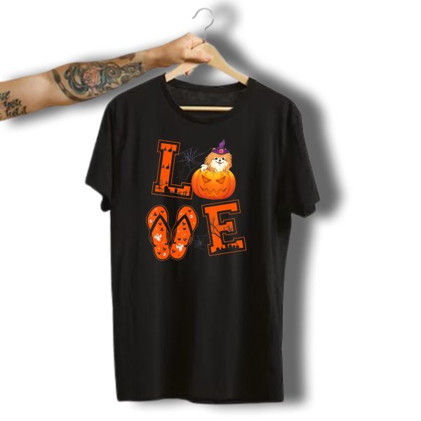 Love Halloween Pomeranian Pumpkin Ghosts And Witch Hat T Shirt t shirt 1