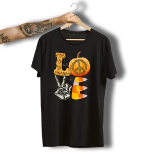 Love Halloween Pumpkin Peace Candy Corn V Sign T-Shirt