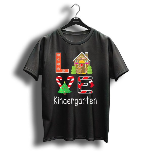 Love Kindergarten Christmas Candy Cane Gingerbread House T Shirt 1 t shirt 1