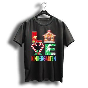 Love Kindergarten Christmas Reindeer Gingerbread Candy Cane T-Shirt