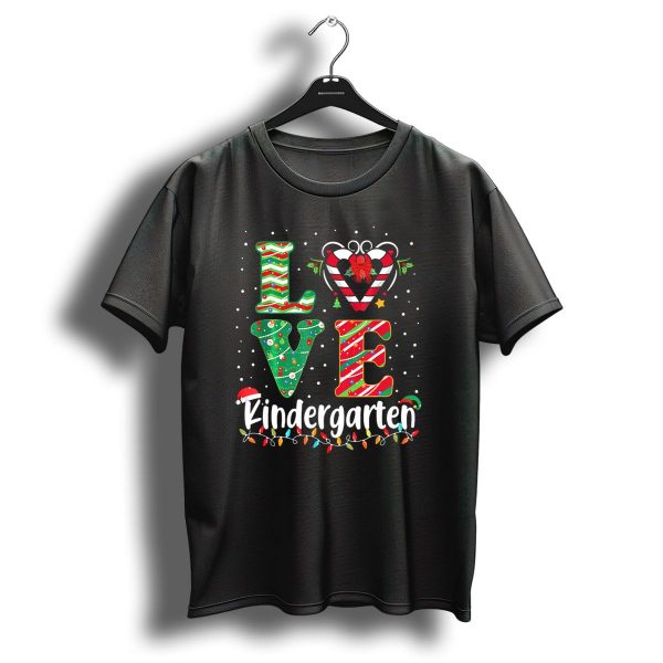 Love Kindergarten Christmas Teacher Candy Cane Holiday Lights T Shirt 1 t shirt 1