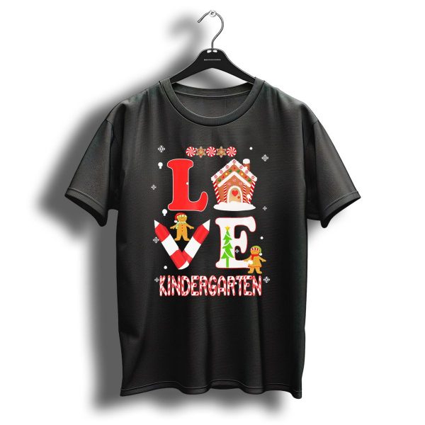 Love Kindergarten Teacher Gingerbread Candy Cane Christmas T Shirt 1 t shirt 1