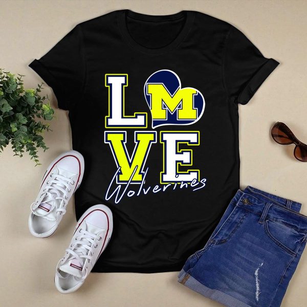 Love Michigan Wolverines Heart T Shirt Black 1